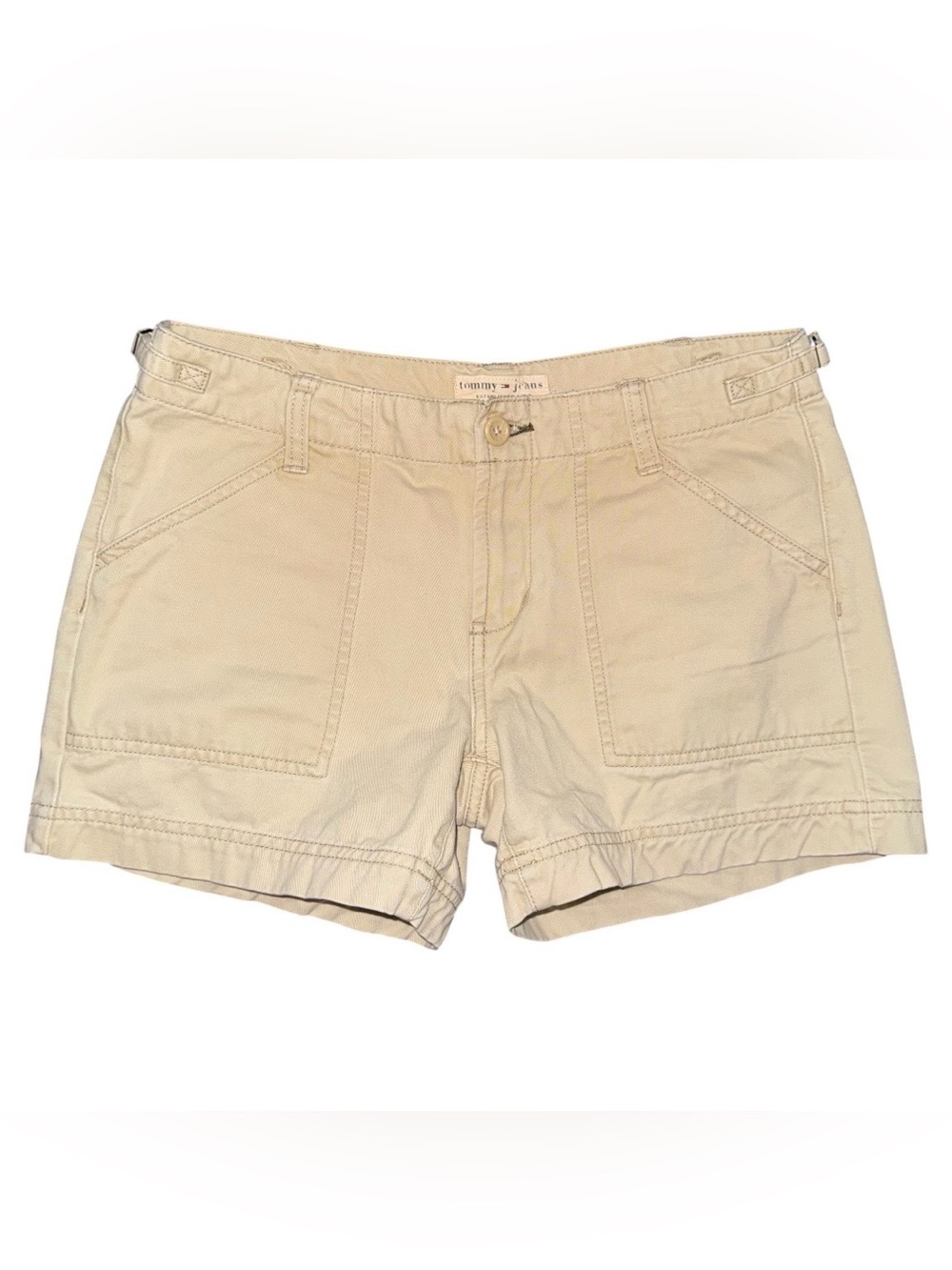 Vtg Y2k Tommy Jeans Utility Cargo Khaki Twill Shorts Sz 5 Preppy Gorpcore Safari